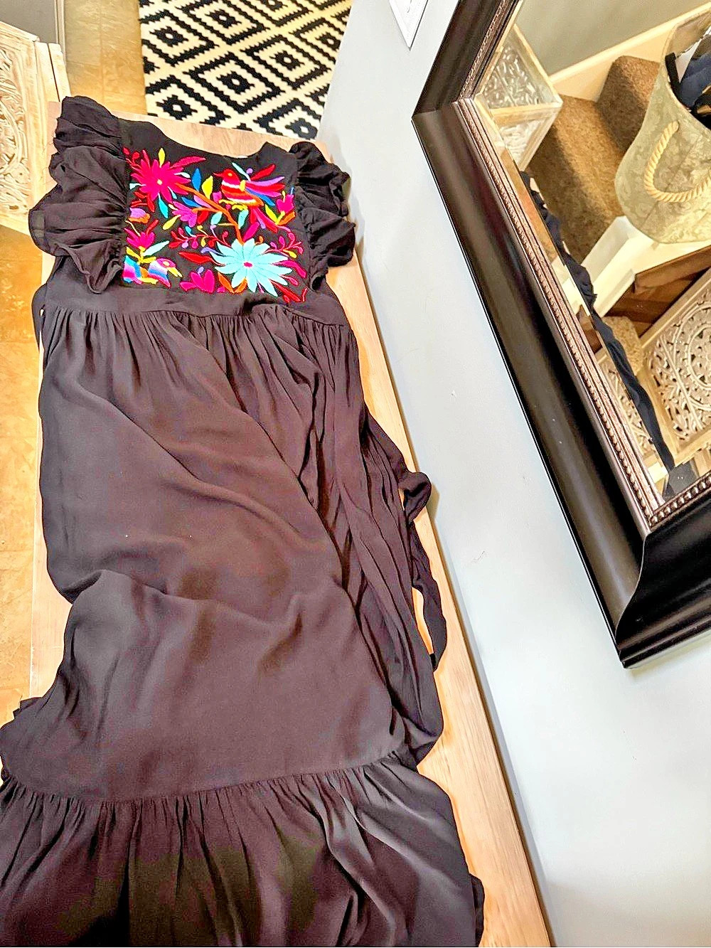 Solei Layla Embroidered Floral Maxi Dress Black & Multicolor L/XL - Picture 5 of 13